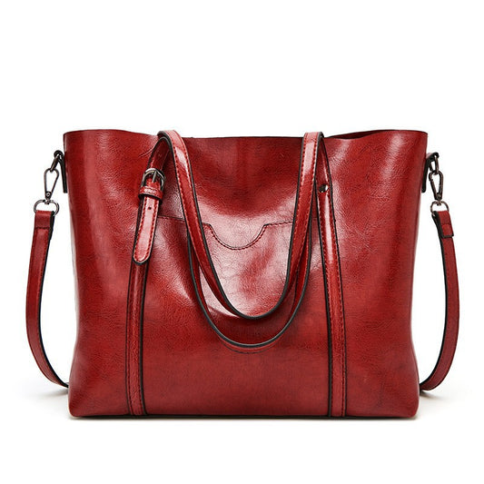 Women's Oil Wax Leather Handheld Tote Bag