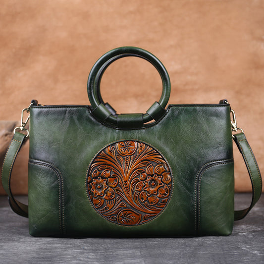 Fashion PU women's bag embossed retro handbag contrasting colors