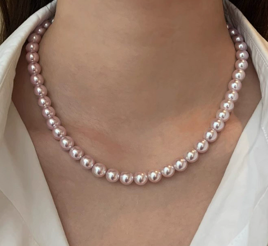 Rose colored imitation Shijia pearl necklace